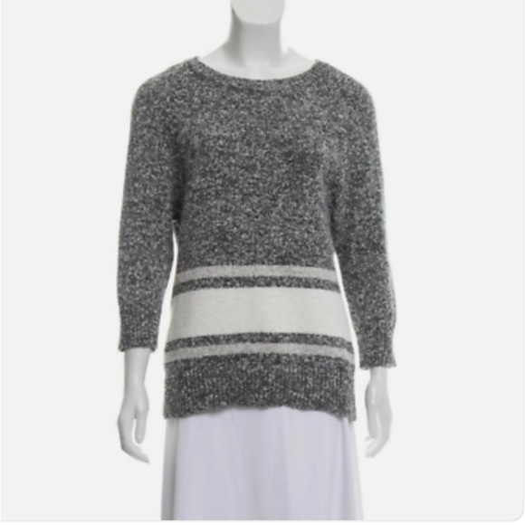 10 Crosby Derek Lam Sweaters - DEREK LAM 10 Crosby Grey White Striped Knit‎ Crew Neck Sweater, Size 0 XS
